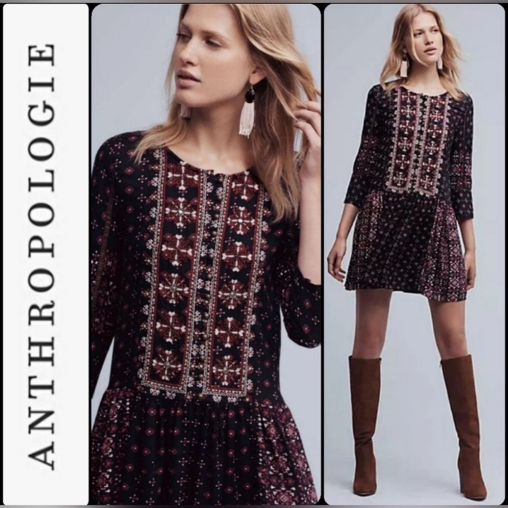 ANTHROPOLOGIE XS Vanessa Virginia Kaleidoscope Dress Embellished Beaded Lace